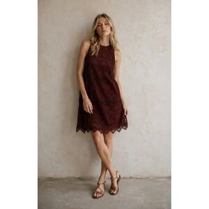 VTG Joseph Magnin XS/SM Lace Dress Burgundy Shift Retro Cocktail Wedding 60s 70s